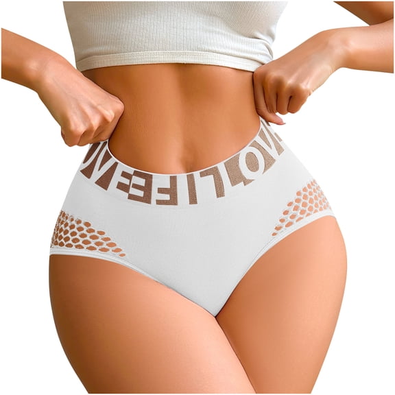 hoksml Side Cut-Out High Waist Panties for Women Breathable Tummy Control Briefs with Letter Print Butt Lifting Comfortable Underwear
