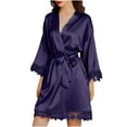 thumbnail image 1 of hoksml Silk Pajamas for Women Fashion Casual Women Nightgowns Homewear 3/4 Sleeve Lapel V-Neck Dress Solid Color Lace Night Robes One Size, 1 of 8