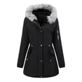thumbnail image 1 of hoksml Snow Jackets for Women Solid Color Hooded Parka Coat Long Sleeve Waist Bandage Snap Zipper Plush Lined Winter Outwear, 1 of 7