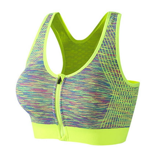 Hoksml Womens Zip Front Wireless Sports Bra Medium Support For Yoga Gym Fitness Size L 8530