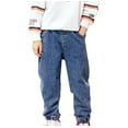 thumbnail image 1 of hoksml Spring Fall Boys' Jeans Pants Basic Casual Solid Elastic Waist Pockets Long Loose Cuffed Bottom Denim Pants, 1 of 5