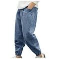 thumbnail image 1 of hoksml Spring Fall Boys' Jeans Pants Basic Casual Solid Elastic Waist Pockets Long Loose Cuffed Bottom Denim Pants, 1 of 3