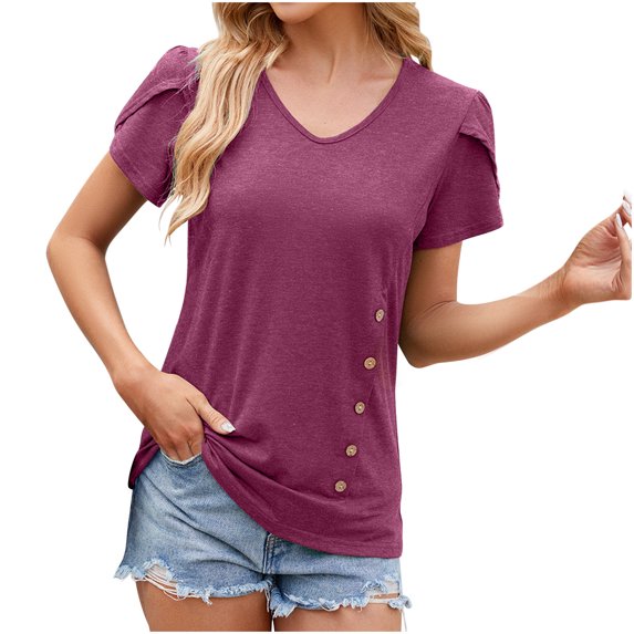 hoksml Summer Clothes for Women, Running Sports T-Shirts Fashionable Round Neck Patchwork Sleeves Solid Color Short Sleeved Top 2025 on Clearance