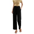 thumbnail image 1 of hoksml Summer Women Linen Casual Pants Elastic High Waist Straight Leg Trousers, Loose Beach Vacation Pants with Pockets, 1 of 6