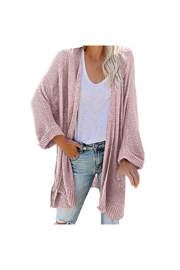Sweater Jacket for Women, Clearance Women's Autumn And Winter Sweater Coat Solid Cardigan Long Sleeve Pocket Blouse Clothing Loose Tops