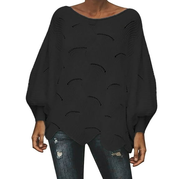 hoksml Sweaters for Women Fashion Crew Neck Loose Solid Color Womens Sweaters Long Sleeve Pullover Sweater Tops on Clearance