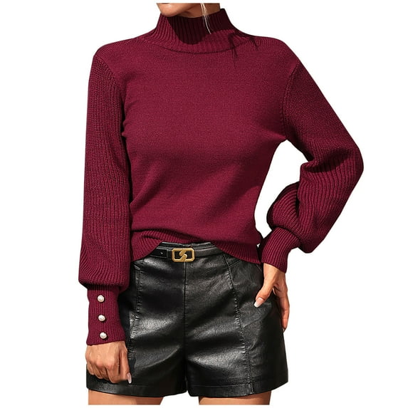 hoksml Sweaters for Women Fashion Turtleneck Loose Solid Color Womens Sweaters Long Sleeve Pullover Sweater Tops on Clearance