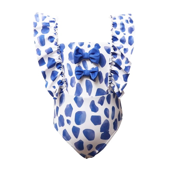hoksml Swimsuit Toddler Kids Baby Girls Summer One-piece Bow Print One-piece Swimsuit Blue 164 Clearance