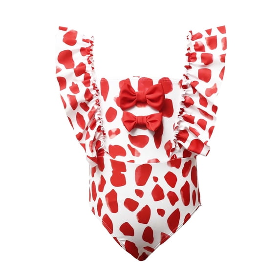hoksml Swimsuit Toddler Kids Baby Girls Summer One-piece Bow Print One-piece Swimsuit Red 152 Clearance