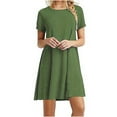 thumbnail image 1 of hoksml T-Shirt Dress for Women Casual Short Sleeve Rround-Neck Solid Ladies Loose Mini Dress, 1 of 5