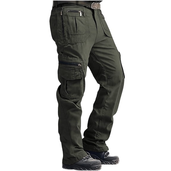 hoksml Tactical Cargo Pants for Men, Outdoor Work Pants with Multiple Pockets Solid Color Button Trousers for Hiking and Casual Wear