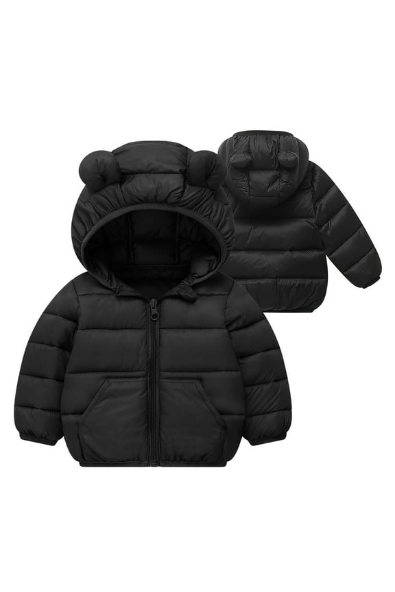 Toddler Animal Ear Hooded Puffer Jacket Lightweight Kangaroo Pocket Coat Zip Up Warm Jacket for Babies Kids