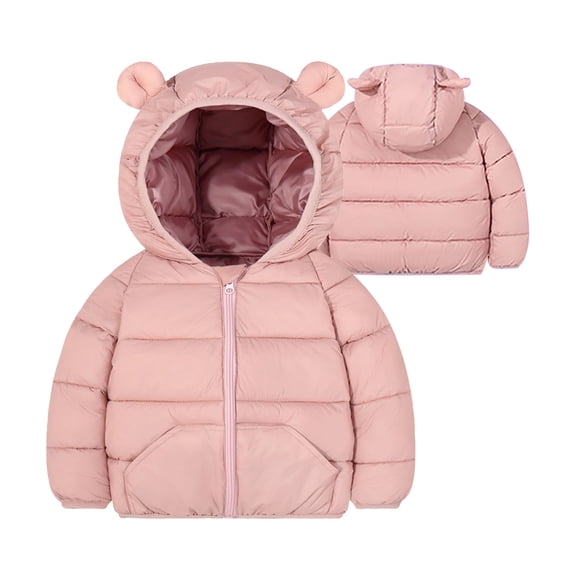 hoksml Toddler Animal Ear Hooded Puffer Jacket Lightweight Kangaroo Pocket Coat Zip Up Warm Jacket for Babies Kids