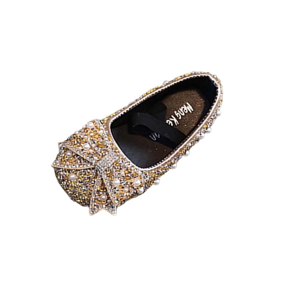hoksml Toddler Girls Rhinestone Embellished Ballet Flats, Pearl Trim Bow Decor Shoes in Pink, Gold, Black, Silver for Little Kids