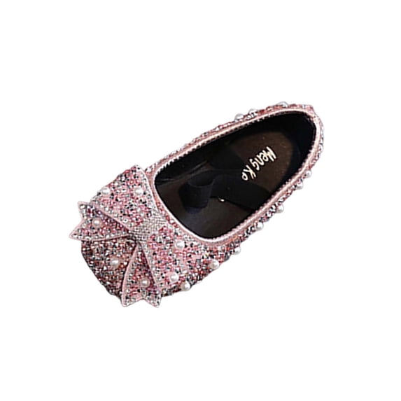 hoksml Toddler Girls Rhinestone Embellished Ballet Flats, Pearl Trim Bow Decor Shoes in Pink, Gold, Black, Silver for Little Kids