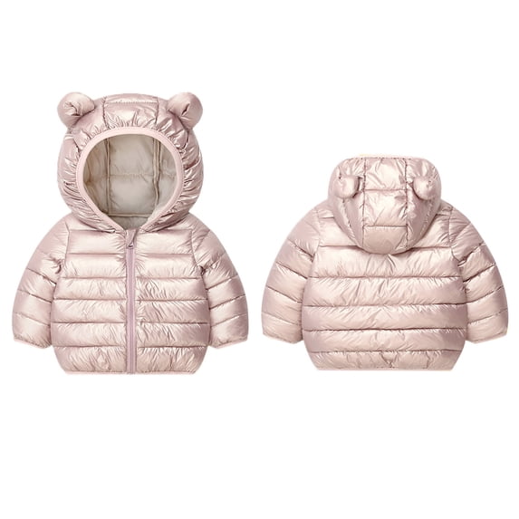 hoksml Toddler Kids Animal Ear Hooded Puffer Jacket Shiny Lightweight Winter Coat Zip-Up Warm Insulated Jacket for Baby Boys Girls (1-6 Years)