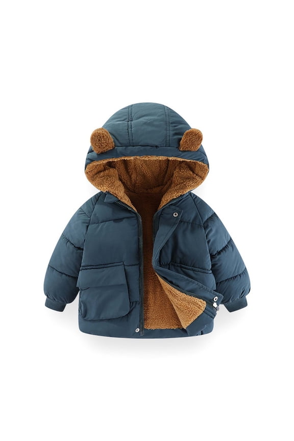 Toddler Kids Bear Ears Hooded Fleece Jacket Boys Girls Plush Lined Winter Coat Thick Fuzzy Warm Animal Jacket