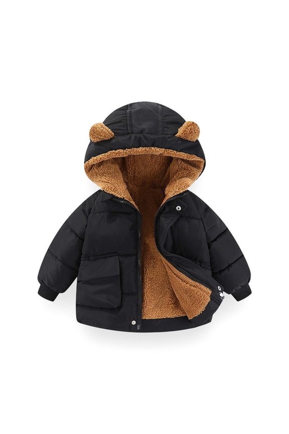 Toddler Kids Bear Ears Hooded Fleece Jacket Boys Girls Plush Lined Winter Coat Thick Fuzzy Warm Animal Jacket