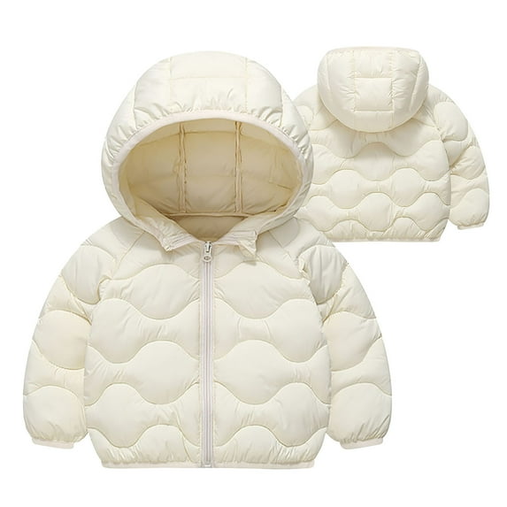 hoksml Toddler Kids Boys Girls Winter Fleece Padded Quilted Jacket Solid Color Soft Lightweight Hooded Zip Down Coat With Pocket