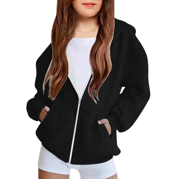 hoksml Toddler Kids Girls Active Hoodies Fashion Cute Solid Color Long Sleeve Pocket Zipper Fleece Coat Jackets Fall Winter Sweatshirts
