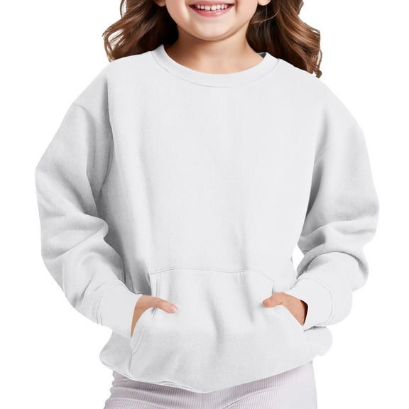hoksml Toddler Kids Girls Boys Crewneck Sweatshirt Fashion Solid Color Long Sleeve Fleece Pullover Top with Kangaroo Pocket
