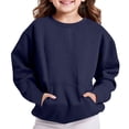 thumbnail image 1 of hoksml Toddler Kids Girls Boys Crewneck Sweatshirt Fashion Solid Color Long Sleeve Fleece Pullover Top with Kangaroo Pocket, 1 of 6