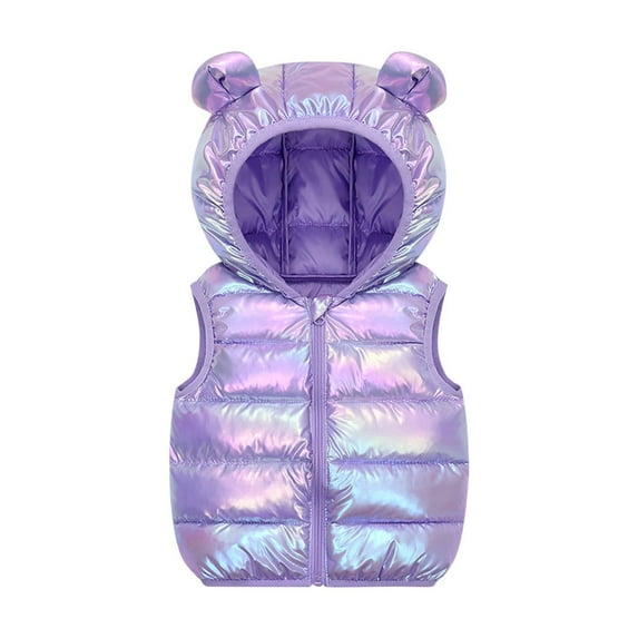 hoksml Toddler Kids Satin Puffer Vest 1-6 Years Boys Girls Cute Hooded Sleeveless Jacket Shiny Solid Color Short Waistcoat Lightweight Quilted Casual Outerwear for Preschoolers