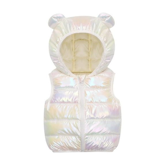 hoksml Toddler Kids Satin Puffer Vest 1-6 Years Boys Girls Cute Hooded Sleeveless Jacket Shiny Solid Color Short Waistcoat Lightweight Quilted Casual Outerwear for Preschoolers