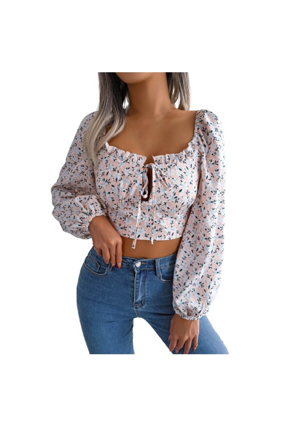 Trendy Tops for Women,Women's Casual Printing Long-Sleeved Cage Sleeve Lapel Shirt Top
