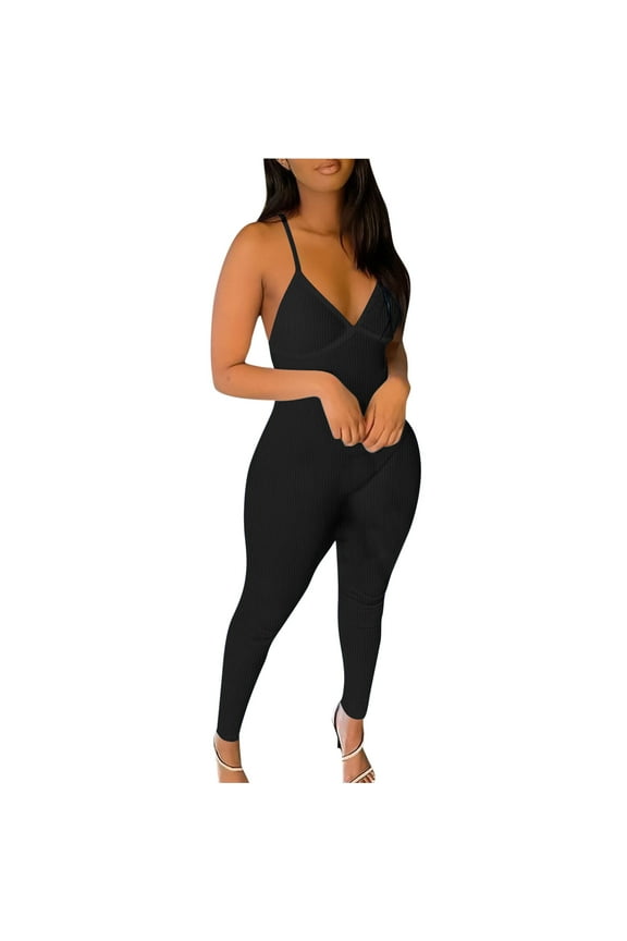 Trousers for Women, Spring And Summer Solid Tight Waistband Sleeveless Neck Long Jumpsuit on Clearance
