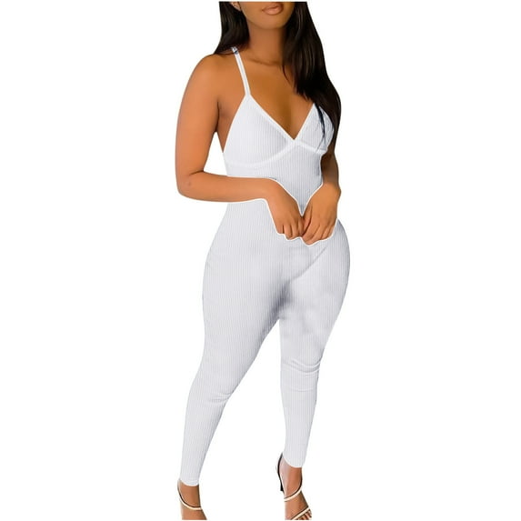 hoksml Trousers for Women, Spring And Summer Solid Tight Waistband Sleeveless Neck Long Jumpsuit on Clearance