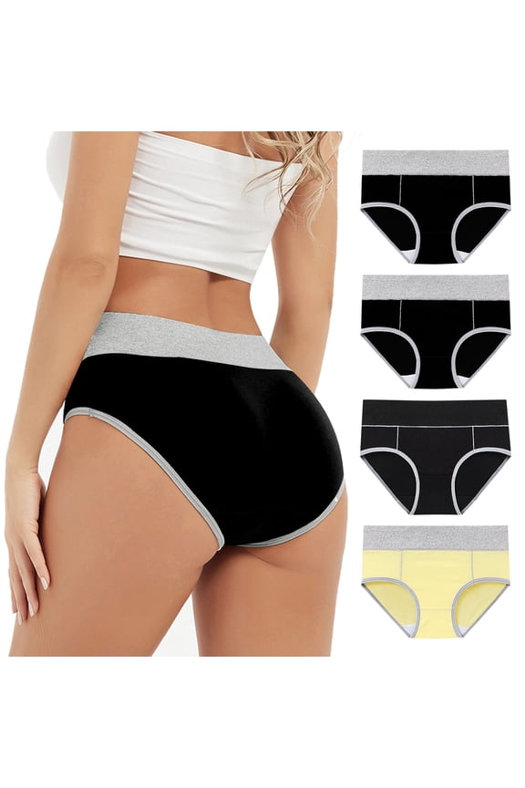 Underwear for Women High Waist Briefs Comfortable Ladies Plus Size Panties Women's Physiological Underpants 4 Pack M-5XL