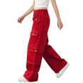 thumbnail image 1 of hoksml Unisex Kids Cargo Pants High Elastic Waist with Pockets and Buttons, Straight Leg Outdoor Pants for Big Kids, Hiking and Casual, 1 of 5