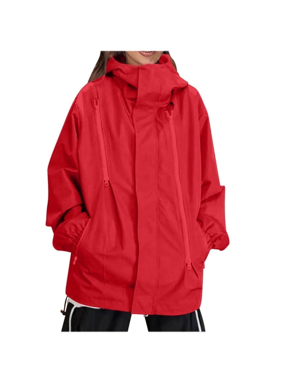 Unisex Mountain Style Windbreaker Men Women Lightweight Jacket Outdoor Technical Anorak Plus Size Functional Loose Zip Up Coat with Pockets