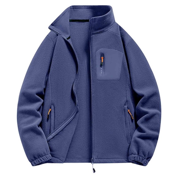 hoksml Unisex Windproof Fleece Jacket Thermal Stand Collar Outdoor Keep Warm Zip Up Coat with Pockets for Men and Women