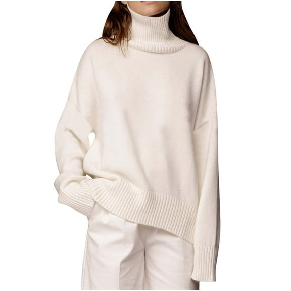 hoksml Upgrade Your Style with this Knitted Sweater: Stay Fashionable and Warm!Women's Autumn And Winter Popular High Collar Loose Knit Sweater on Clearance