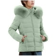 thumbnail image 1 of hoksml Warm Winter Coats for Women, Puffer Jacket Solid Color Long-sleeved Short Faux Fur Hooded Down Jacket, 1 of 9