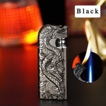 RuiHua Windproof Double Flame Inflatable Lighter Double Fire Direct Conversion Open Flame Inflatable Lighter Metal Three-dimensional Relief Dragon Men's Lighter Butane Torch Lighter
