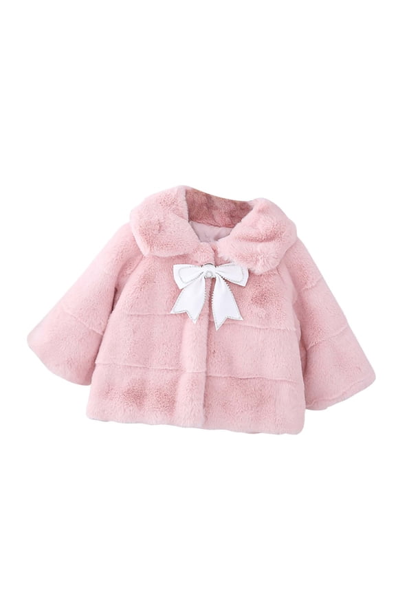Winter Baby Girls Bow Decoration Plush Warm Cotton Coat On Clearance