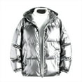 thumbnail image 1 of hoksml Winter Jackets For Men Shiny Hooded Reflective Down Jacket Cotton Jacket on Clearance, 1 of 9