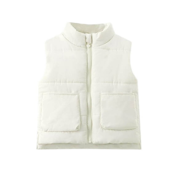 hoksml Winter Kids Solid Color Quilted Puffer Vest Boys Girls Thickened Warm Fashionable Down-filled Top Casual Sleeveless Down Jacket