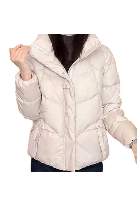 Winter Short Down Coat for Women, Casual Oversized Puffer Jacket, Warm Zip-Up Lightweight Outerwear