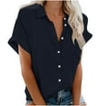 thumbnail image 1 of hoksml Woman Work Shirts Solid Color Button Down Shirts Causal Short Sleeve T-Shirt Collared Pocketed Casual Blouses Summer Tops, 1 of 6