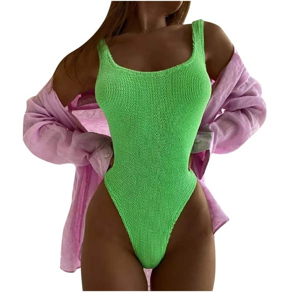 hoksml Women Bathing Suit Wrinkled Cloth Wave Fluorescent Color Fashion One-piece Swimsuit Swimsuit Clearance