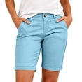 thumbnail image 1 of hoksml Women Button Front Bermuda Shorts, Elastic Back Waist Casual Summer Shorts with Rolled Hem, 1 of 9