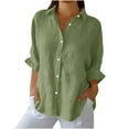 thumbnail image 1 of hoksml Women Button Down Shirts Solid Color Work Blouses Collared Tops Casual Linen Wrinkles Tie Back Fashion Shirt Summer Medium Long Sleeve Shirts, 1 of 9