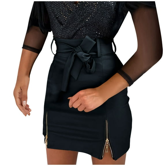 hoksml Women Casual Skirts,Fashion Women Casual High Waist Solid Zipper Slit Buttocks Mini Skirt
