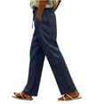 thumbnail image 1 of hoksml Women Drawstring Elastic Waist Straight Cotton Pants Eyelet Embroidery Cutout Ankle Loose Trousers for Daily Wear, 1 of 6