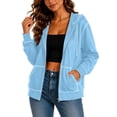 thumbnail image 1 of hoksml Women Full Zip Contrast Stitch Hooded Jacket Long Sleeve Hoodie with Kangaroo Pocket for Daily Casual Outdoor, 1 of 8