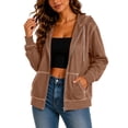 thumbnail image 1 of hoksml Women Full Zip Contrast Stitch Hooded Jacket Long Sleeve Hoodie with Kangaroo Pocket for Daily Casual Outdoor, 1 of 8